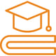 Graduation cap on book icon, illustrating opportunity to earn college credit through the BAC's online Summer Academy - Global program.